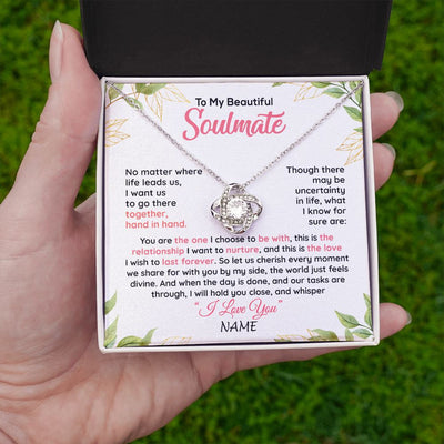 Love Knot Necklace | Personalized To My Beautiful Soulmate Necklace From Husband Hand In Hand Wife Birthday Anniversary Valentines Day Jewelry Customized Gift Box Message Card | siriusteestore