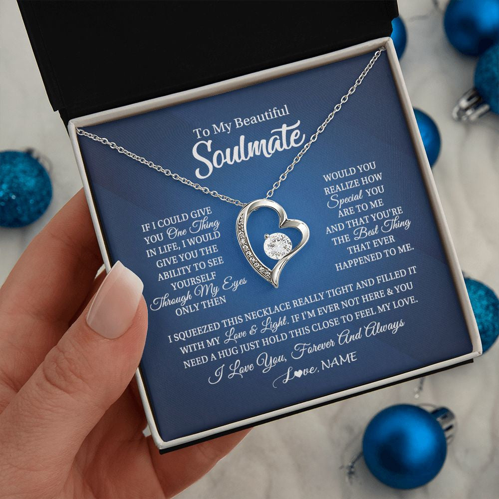 Forever Love Necklace | Personalized To My Beautiful Soulmate Necklace From Husband Hold This Close My Love Future Wife Birthday Valentine Christmas Customized Gift Box Message Card | siriusteestore
