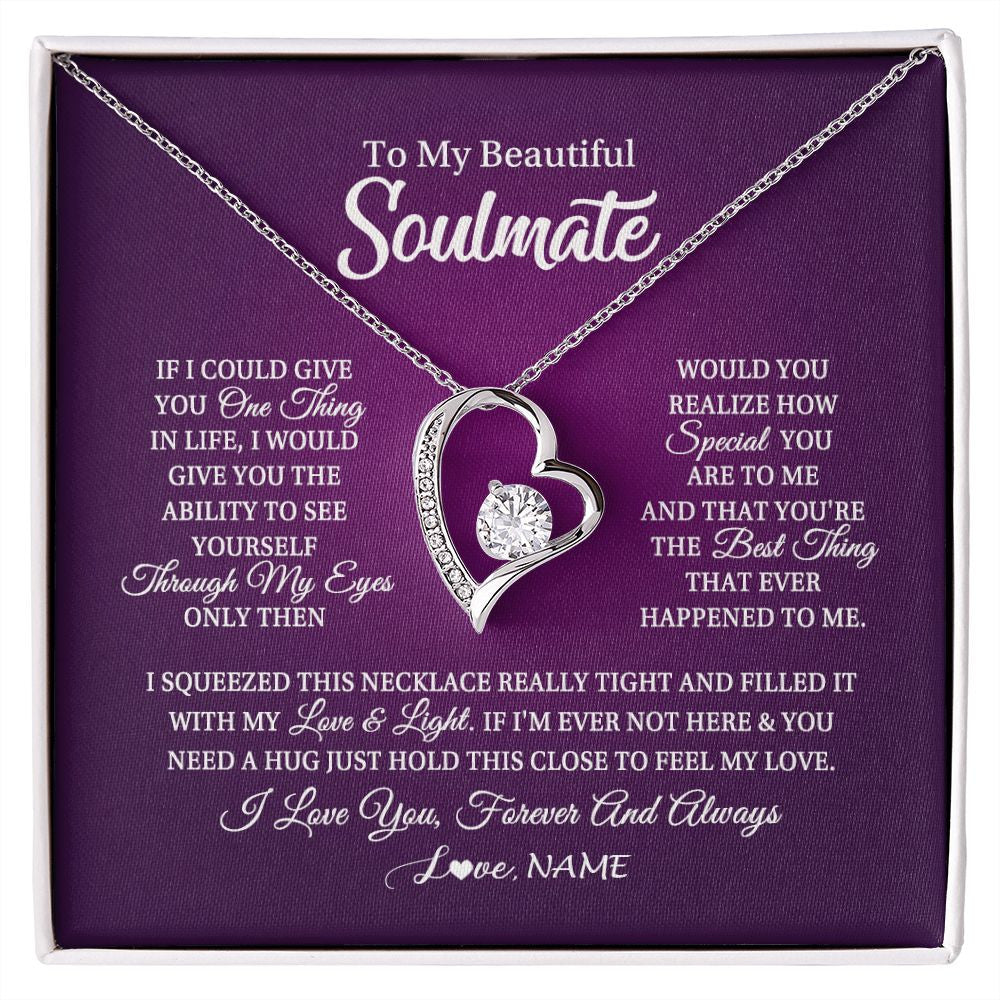 Forever Love Necklace | Personalized To My Beautiful Soulmate Necklace From Husband I Love You Future Wife Birthday Valentines Day Christmas Customized Gift Box Message Card | siriusteestore