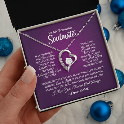 Forever Love Necklace | Personalized To My Beautiful Soulmate Necklace From Husband I Love You Future Wife Birthday Valentines Day Christmas Customized Gift Box Message Card | siriusteestore