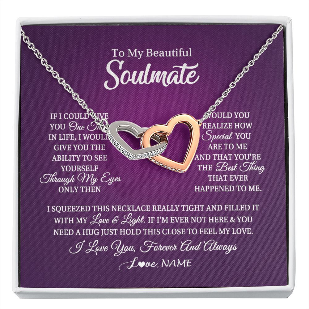Interlocking Hearts Necklace | Personalized To My Beautiful Soulmate Necklace From Husband I Love You Future Wife Birthday Valentines Day Christmas Customized Gift Box Message Card | siriusteestore
