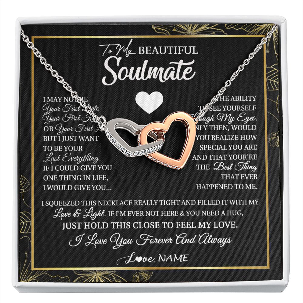 Interlocking Hearts Necklace | Personalized To My Beautiful Soulmate Necklace From Husband I May Not Be Your First Day Wife Valentines Day Birthday Christmas Customized Gift Box Message Card | siriusteestore