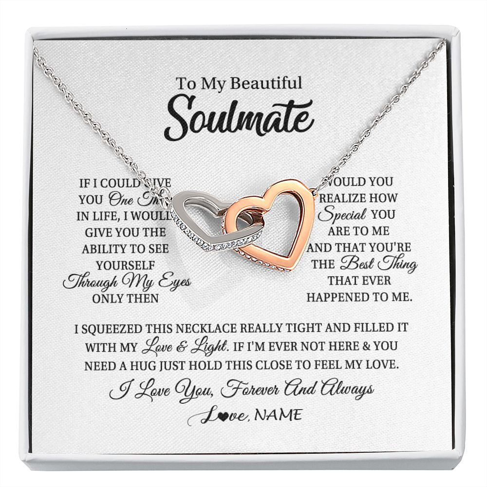 Interlocking Hearts Necklace | Personalized To My Beautiful Soulmate Necklace From Husband If I Could Give You Future Wife Birthday Anniversary Christmas Customized Gift Box Message Card | siriusteestore