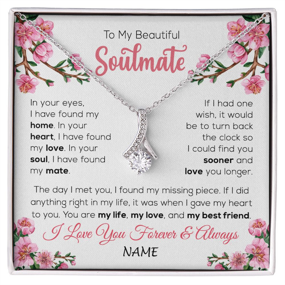Alluring Beauty Necklace | Personalized To My Beautiful Soulmate Necklace From Husband Love You Longer Wife Birthday Anniversary Wedding Valentines Day Customized Gift Box Message Card | siriusteestore