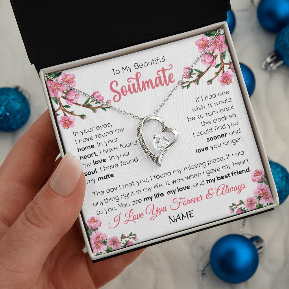 Forever Love Necklace | Personalized To My Beautiful Soulmate Necklace From Husband Love You Longer Wife Birthday Anniversary Wedding Valentines Day Customized Gift Box Message Card | siriusteestore