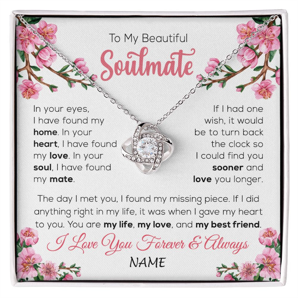 Love Knot Necklace | Personalized To My Beautiful Soulmate Necklace From Husband Love You Longer Wife Birthday Anniversary Wedding Valentines Day Customized Gift Box Message Card | siriusteestore