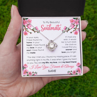 Love Knot Necklace | Personalized To My Beautiful Soulmate Necklace From Husband Love You Longer Wife Birthday Anniversary Wedding Valentines Day Customized Gift Box Message Card | siriusteestore