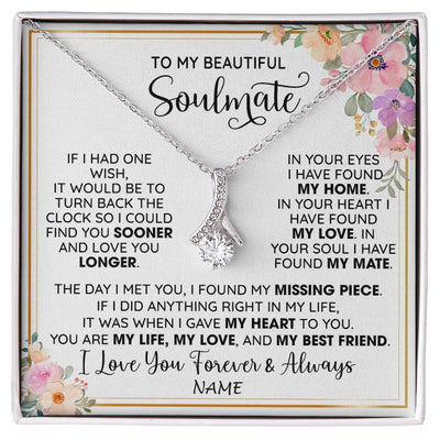 Alluring Beauty Necklace | Personalized To My Beautiful Soulmate Necklace From Husband My Life My Love Wife Romantic Birthday Anniversary Christmas Customized Gift Box Message Card | siriusteestore