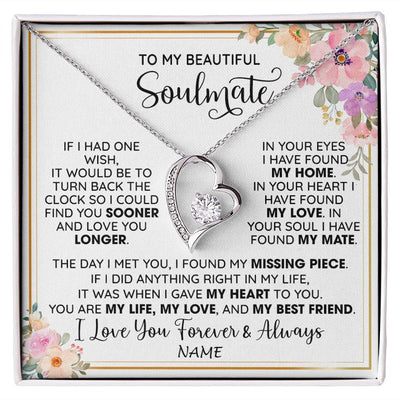 Forever Love Necklace | Personalized To My Beautiful Soulmate Necklace From Husband My Life My Love Wife Romantic Birthday Anniversary Christmas Customized Gift Box Message Card | siriusteestore