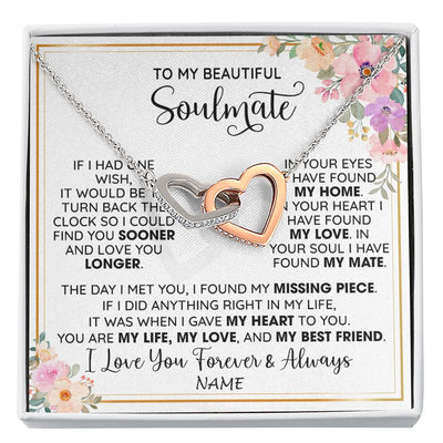 Interlocking Hearts Necklace | Personalized To My Beautiful Soulmate Necklace From Husband My Life My Love Wife Romantic Birthday Anniversary Christmas Customized Gift Box Message Card | siriusteestore