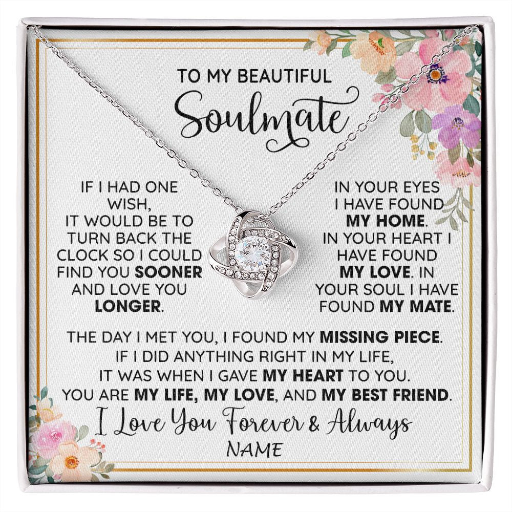 Love Knot Necklace | Personalized To My Beautiful Soulmate Necklace From Husband My Life My Love Wife Romantic Birthday Anniversary Christmas Customized Gift Box Message Card | siriusteestore