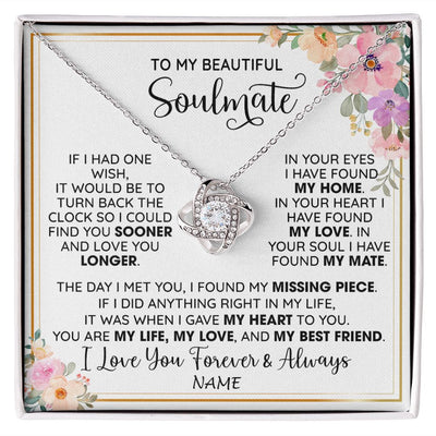 Love Knot Necklace | Personalized To My Beautiful Soulmate Necklace From Husband My Life My Love Wife Romantic Birthday Anniversary Christmas Customized Gift Box Message Card | siriusteestore