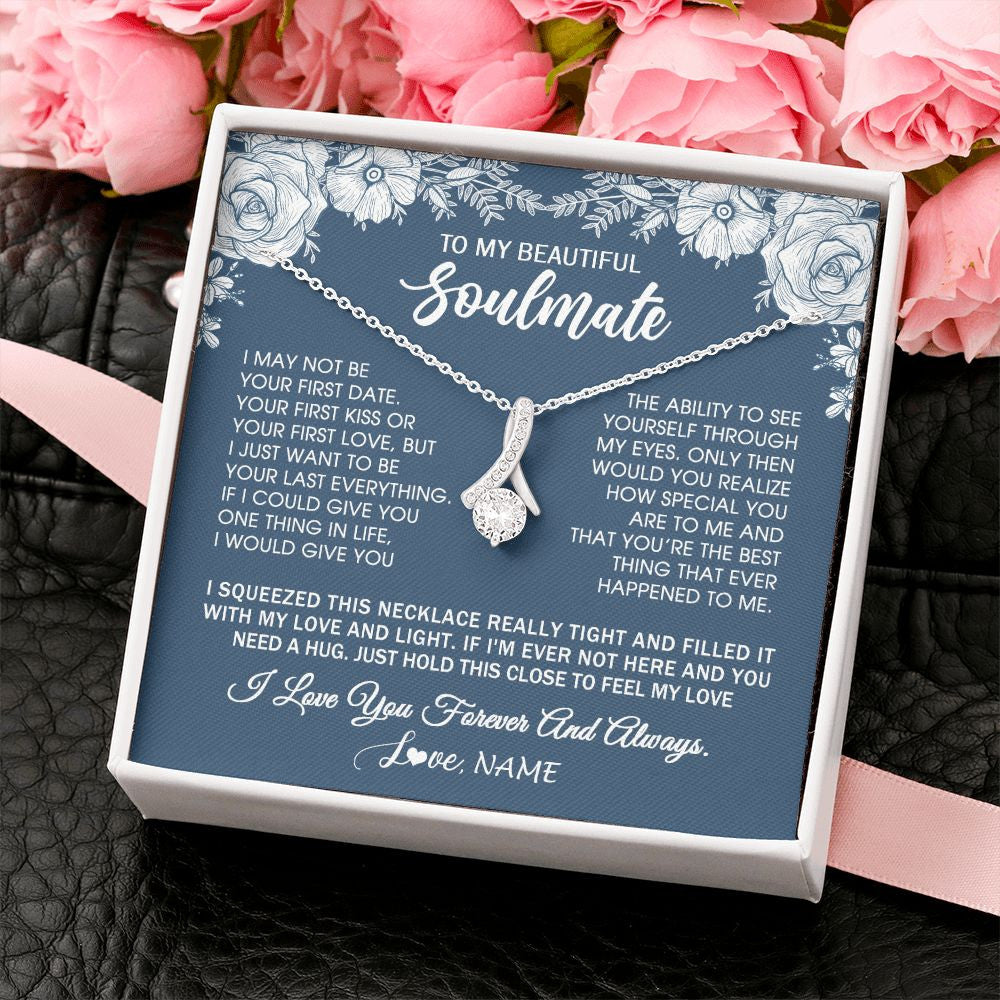 Alluring Beauty Necklace | Personalized To My Beautiful Soulmate Necklace Love Forever For Wife Birthday Anniversary Wedding Valentines Day Christmas Customized Gift Box Message Card | siriusteestore