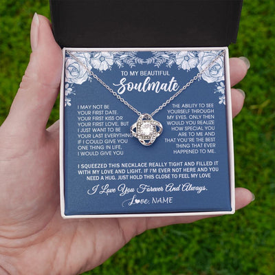 Love Knot Necklace | Personalized To My Beautiful Soulmate Necklace Love Forever For Wife Birthday Anniversary Wedding Valentines Day Christmas Customized Gift Box Message Card | siriusteestore