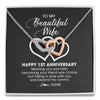 Interlocking Hearts Necklace | Personalized To My Beautiful Wife Necklace From Husband 1 Year Wedding Anniversary For Her Married 1th Anniversary For Her Customized Gift Box Message | siriusteestore