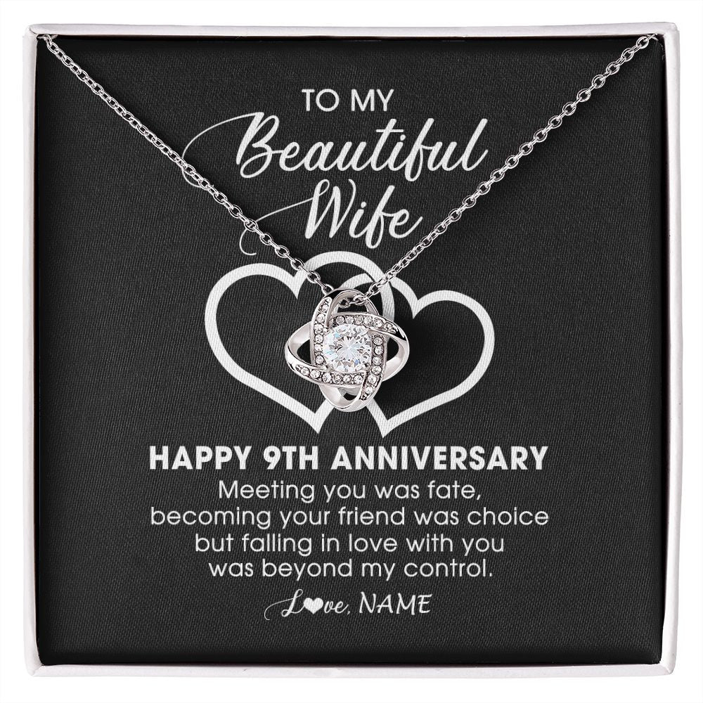 Love Knot Necklace | Personalized To My Beautiful Wife Necklace From Husband 9 Years Wedding Anniversary For Her Married 9th Anniversary For Her Customized Gift Box Message | siriusteestore