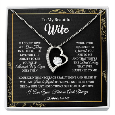 Forever Love Necklace | Personalized To My Beautiful Wife Necklace From Husband Feel My Love For Her Wife Birthday Anniversary Wedding Valentines Day Christmas Customized Message Card | siriusteestore