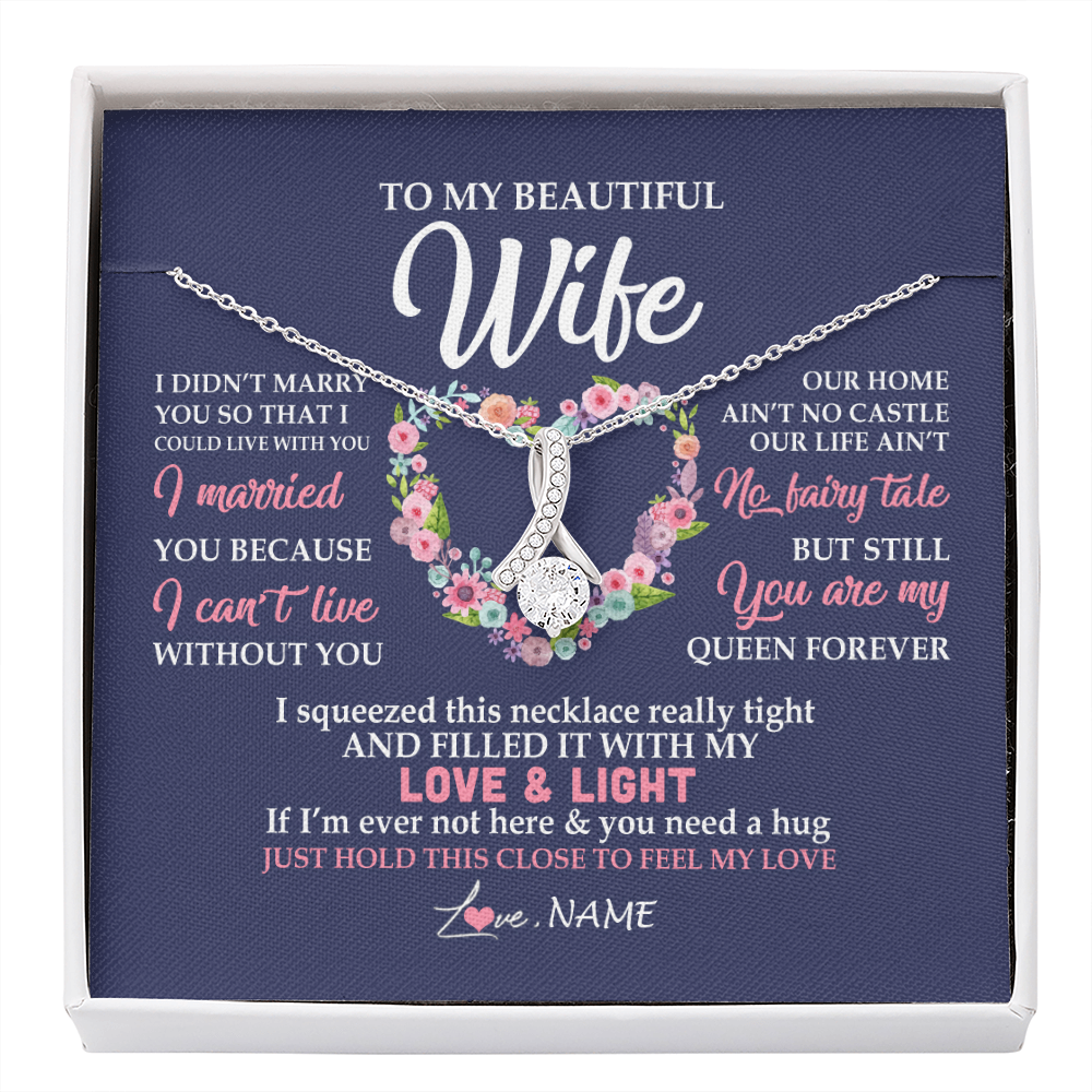 Alluring Beauty Necklace | Personalized To My Beautiful Wife Necklace From Husband Feel My Love Wife Birthday Anniversary Wedding Valentines Day Christmas Customized Message Card | siriusteestore