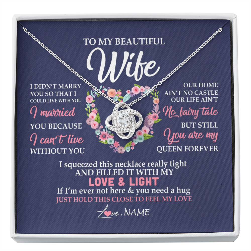 Love Knot Necklace | Personalized To My Beautiful Wife Necklace From Husband Feel My Love Wife Birthday Anniversary Wedding Valentines Day Christmas Customized Message Card | siriusteestore
