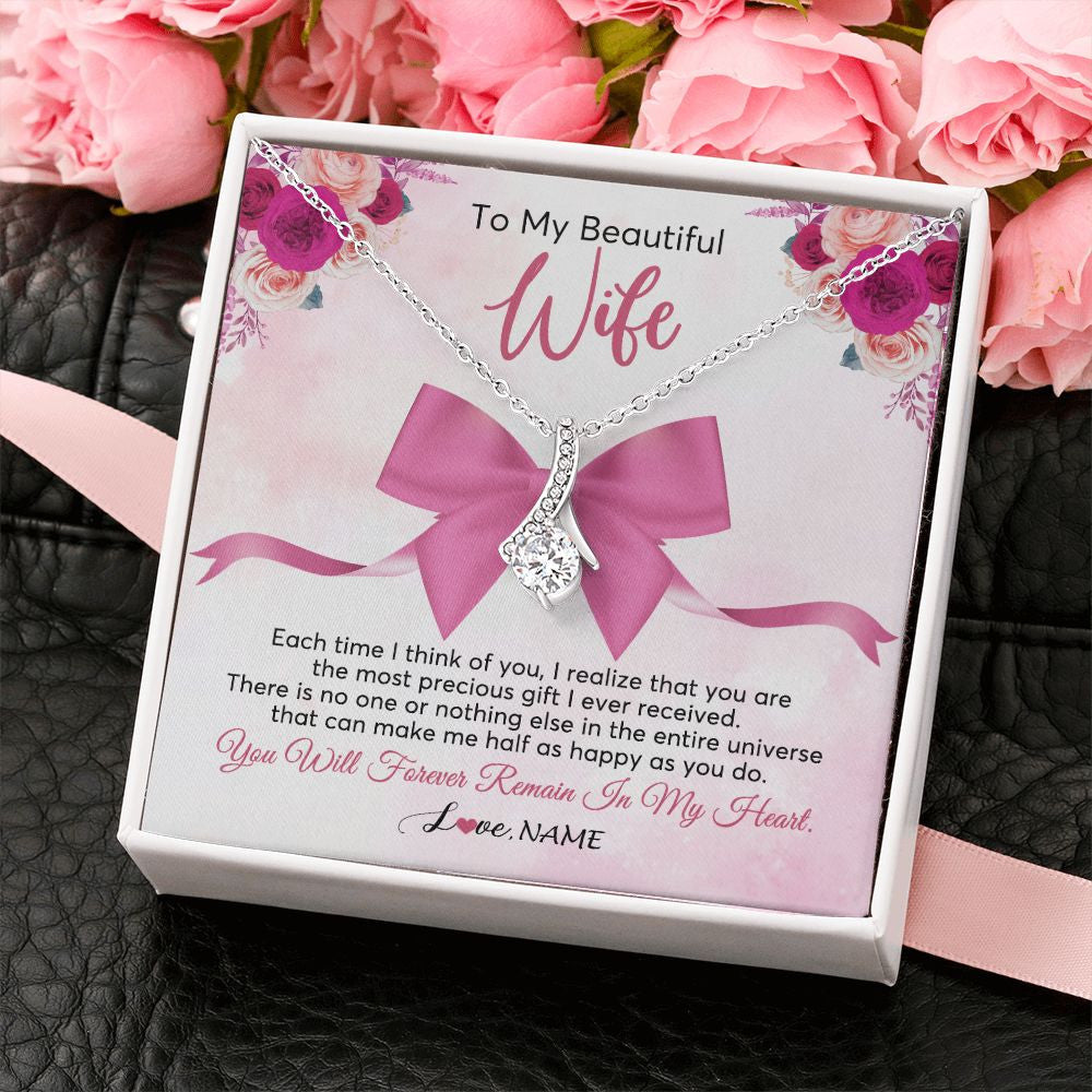 Alluring Beauty Necklace | Personalized To My Beautiful Wife Necklace From Husband Forever In My Heart Wife Birthday Anniversary Wedding Valentines Day Customized Gift Box Message Card | siriusteestore