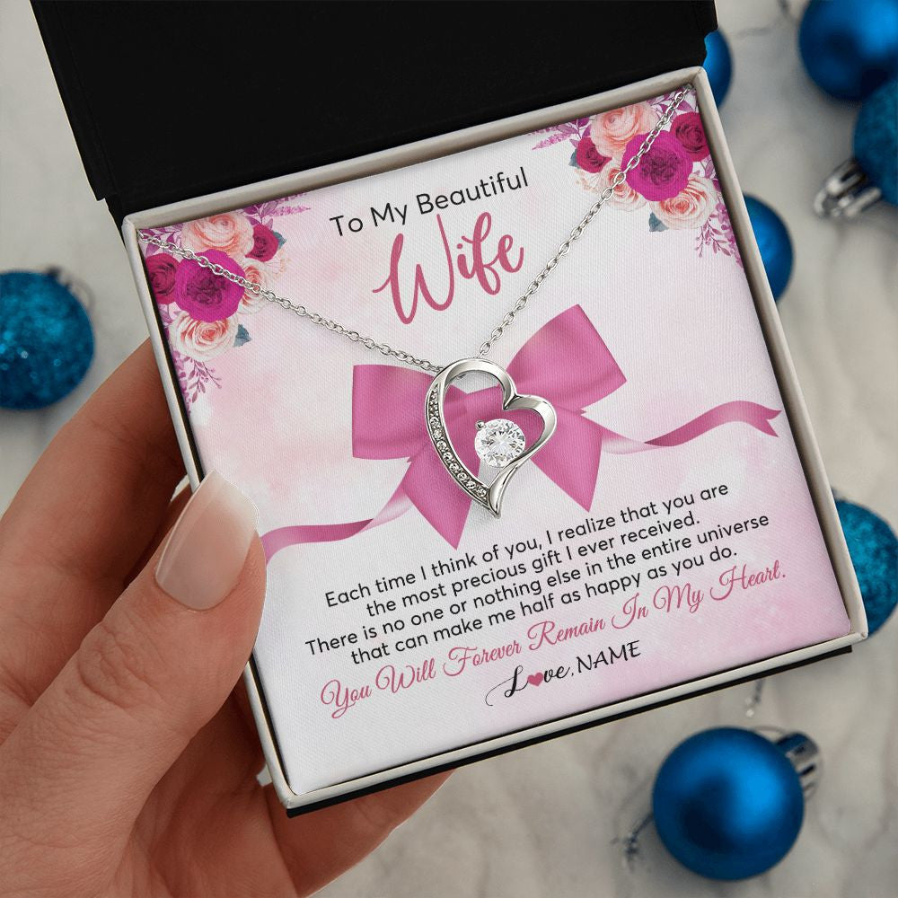 Forever Love Necklace | Personalized To My Beautiful Wife Necklace From Husband Forever In My Heart Wife Birthday Anniversary Wedding Valentines Day Customized Gift Box Message Card | siriusteestore