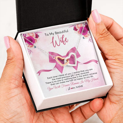 Interlocking Hearts Necklace | Personalized To My Beautiful Wife Necklace From Husband Forever In My Heart Wife Birthday Anniversary Wedding Valentines Day Customized Gift Box Message Card | siriusteestore
