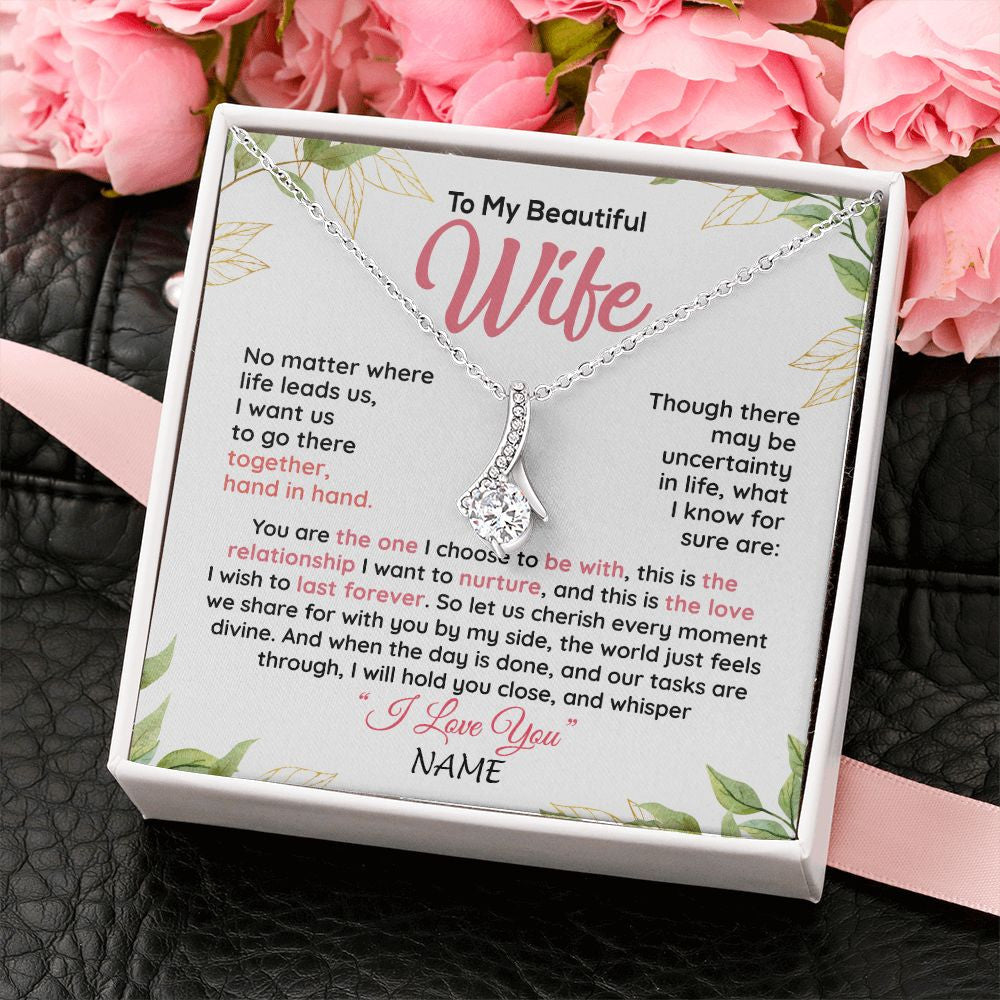 Alluring Beauty Necklace | Personalized To My Beautiful Wife Necklace From Husband Hand In Hand Wife Birthday Anniversary Valentines Day Christmas Customized Gift Box Message Card | siriusteestore