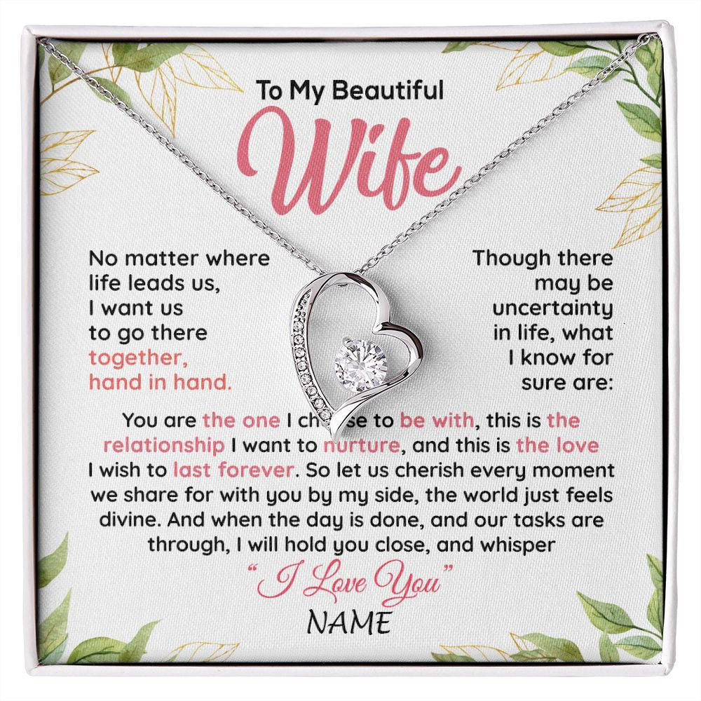 Forever Love Necklace | Personalized To My Beautiful Wife Necklace From Husband Hand In Hand Wife Birthday Anniversary Valentines Day Christmas Customized Gift Box Message Card | siriusteestore