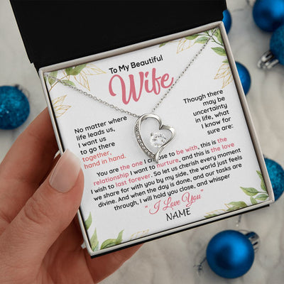 Forever Love Necklace | Personalized To My Beautiful Wife Necklace From Husband Hand In Hand Wife Birthday Anniversary Valentines Day Christmas Customized Gift Box Message Card | siriusteestore