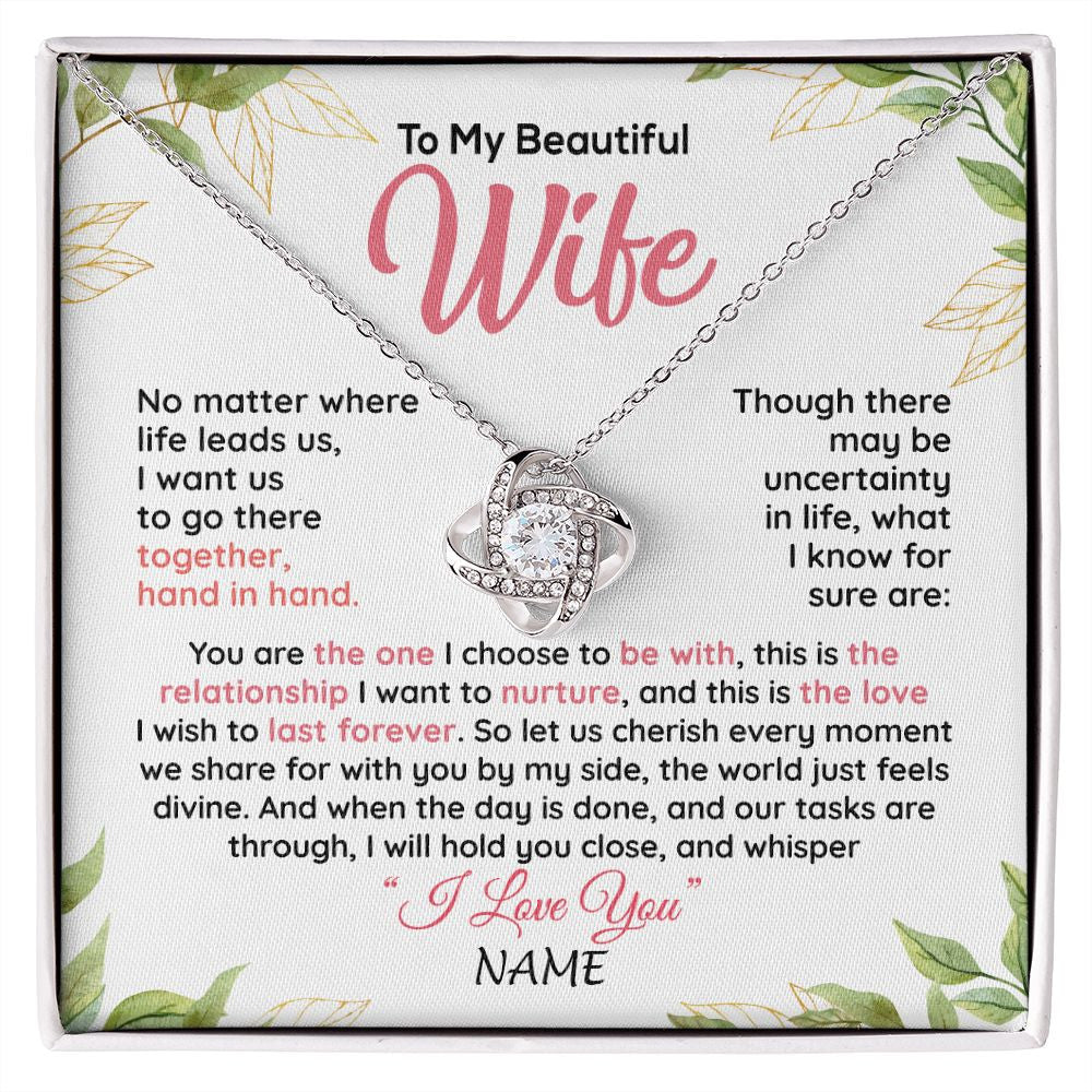 Love Knot Necklace | Personalized To My Beautiful Wife Necklace From Husband Hand In Hand Wife Birthday Anniversary Valentines Day Christmas Customized Gift Box Message Card | siriusteestore