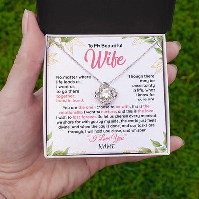 Love Knot Necklace | Personalized To My Beautiful Wife Necklace From Husband Hand In Hand Wife Birthday Anniversary Valentines Day Christmas Customized Gift Box Message Card | siriusteestore