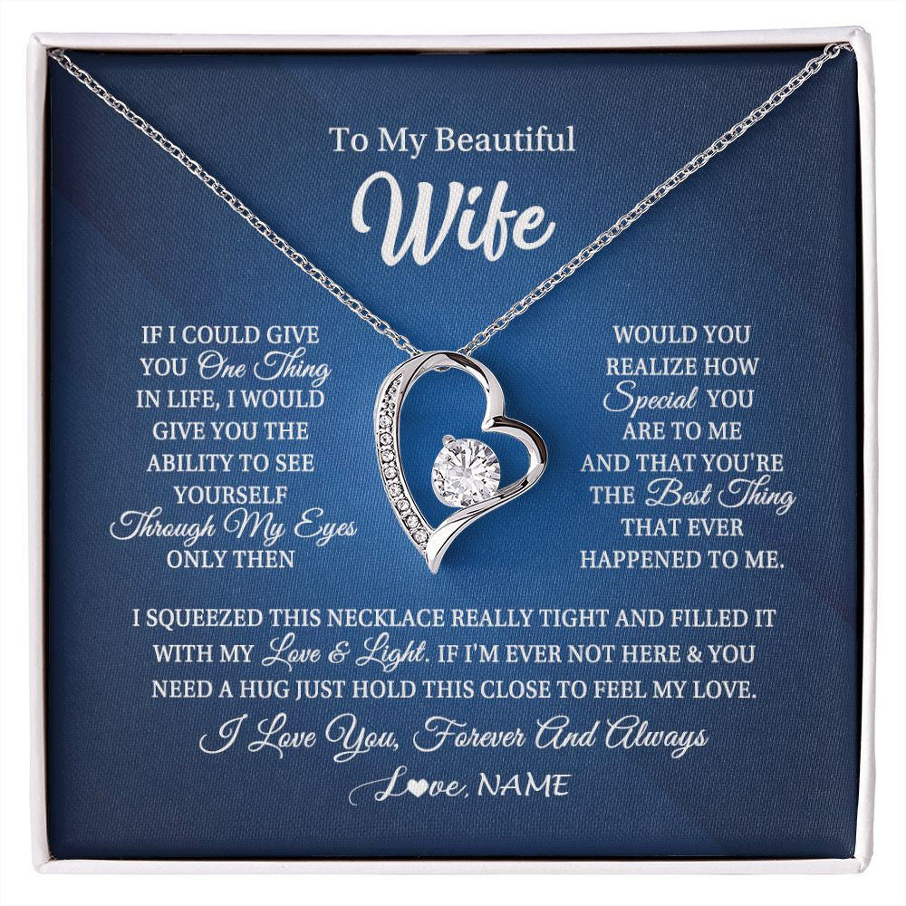 Forever Love Necklace | Personalized To My Beautiful Wife Necklace From Husband Hold This Close My Love Wife Birthday Anniversary Valentine Christmas Customized Gift Box Message Card | siriusteestore