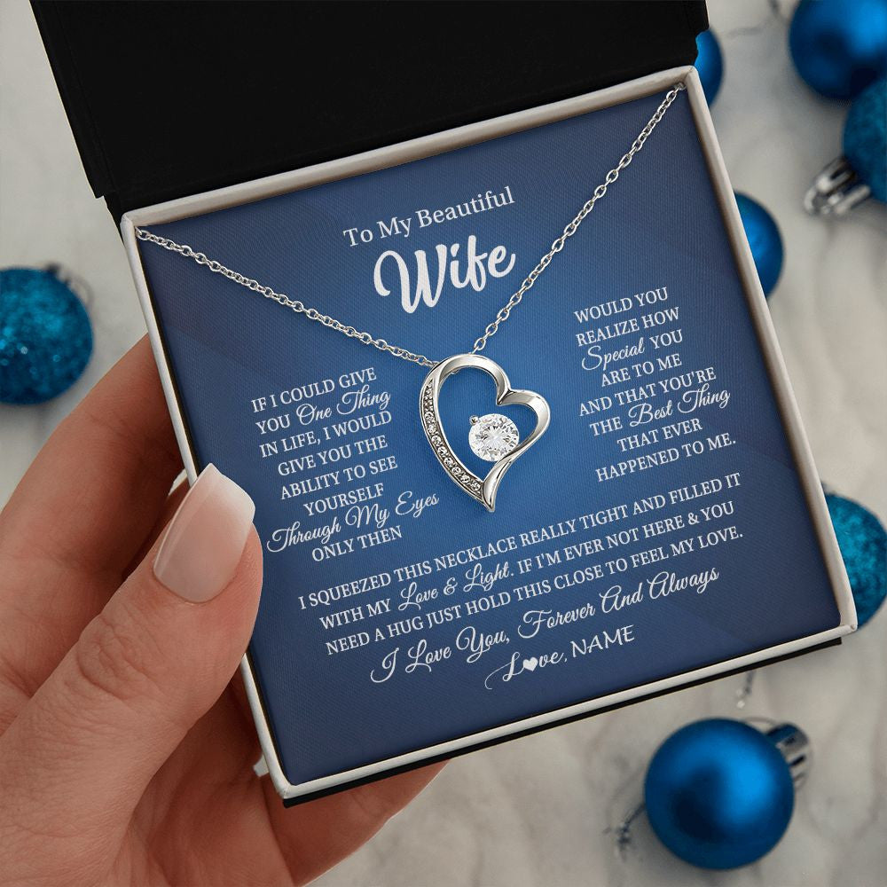 Forever Love Necklace | Personalized To My Beautiful Wife Necklace From Husband Hold This Close My Love Wife Birthday Anniversary Valentine Christmas Customized Gift Box Message Card | siriusteestore