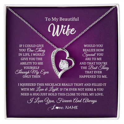 Forever Love Necklace | Personalized To My Beautiful Wife Necklace From Husband I Love You Wife Birthday Anniversary Valentines Day Christmas Jewelry Customized Gift Box Message Card | siriusteestore