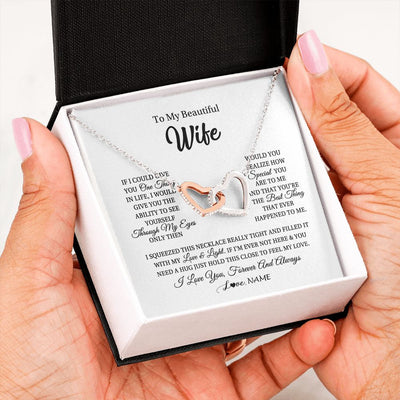 Interlocking Hearts Necklace | Personalized To My Beautiful Wife Necklace From Husband If I Could Give You Wife Birthday Anniversary Wedding Day Christmas Customized Gift Box Message Card | siriusteestore