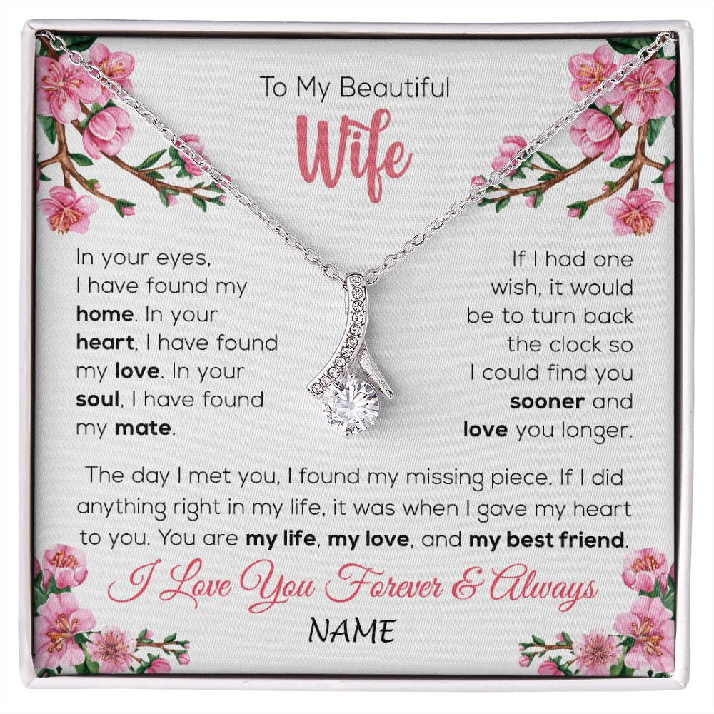 Alluring Beauty Necklace | Personalized To My Beautiful Wife Necklace From Husband Love You Longer Wife Birthday Anniversary Wedding Valentines Day Customized Gift Box Message Card | siriusteestore