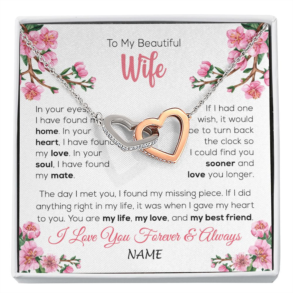 Interlocking Hearts Necklace | Personalized To My Beautiful Wife Necklace From Husband Love You Longer Wife Birthday Anniversary Wedding Valentines Day Customized Gift Box Message Card | siriusteestore