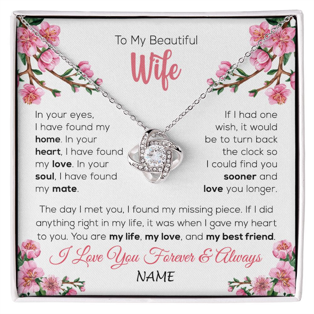 Love Knot Necklace | Personalized To My Beautiful Wife Necklace From Husband Love You Longer Wife Birthday Anniversary Wedding Valentines Day Customized Gift Box Message Card | siriusteestore