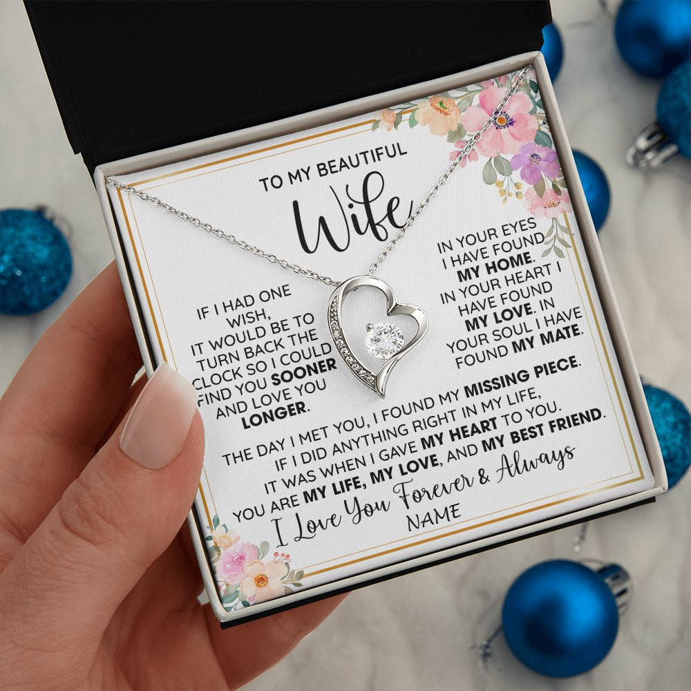 Forever Love Necklace | Personalized To My Beautiful Wife Necklace From Husband My Life My Love Wife Birthday Anniversary Valentines Day Christmas Customized Gift Box Message Card | siriusteestore