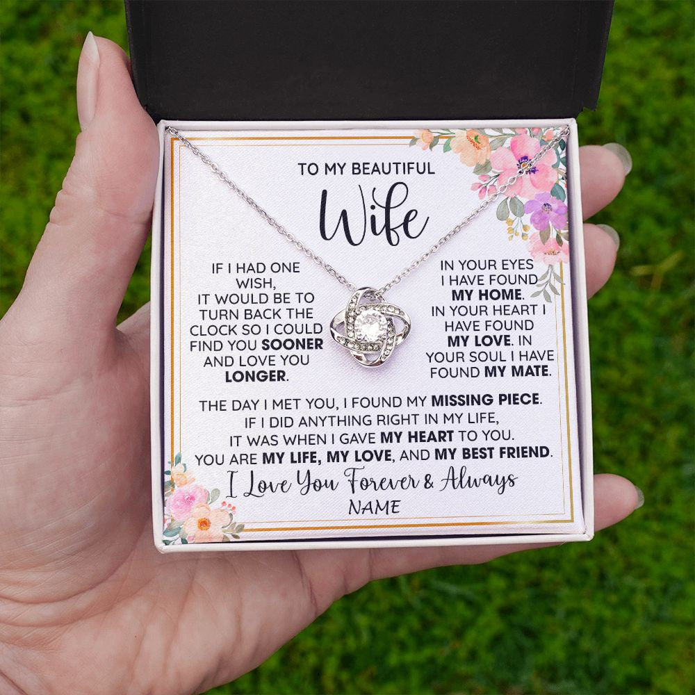 Love Knot Necklace | Personalized To My Beautiful Wife Necklace From Husband My Life My Love Wife Birthday Anniversary Valentines Day Christmas Customized Gift Box Message Card | siriusteestore