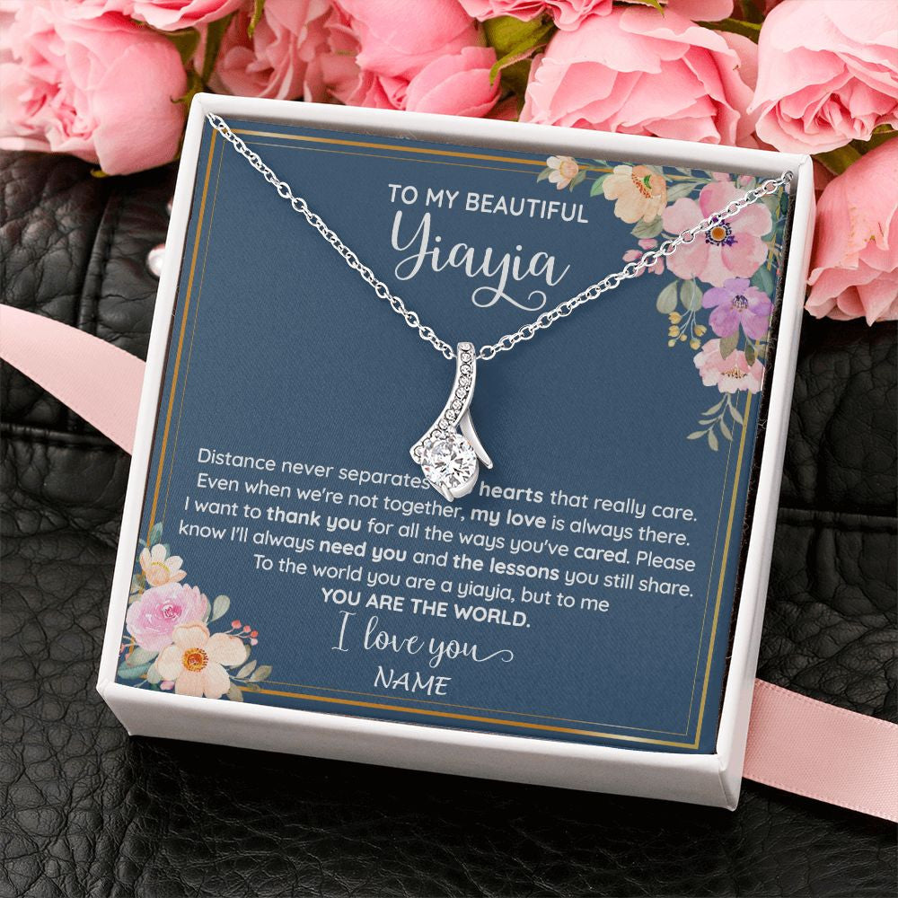Alluring Beauty Necklace | Personalized To My Beautiful Yiayia Necklace From Grandkids Granddaughter You Are The World Yiayia Birthday Mothers Day Customized Gift Box Message Card | siriusteestore