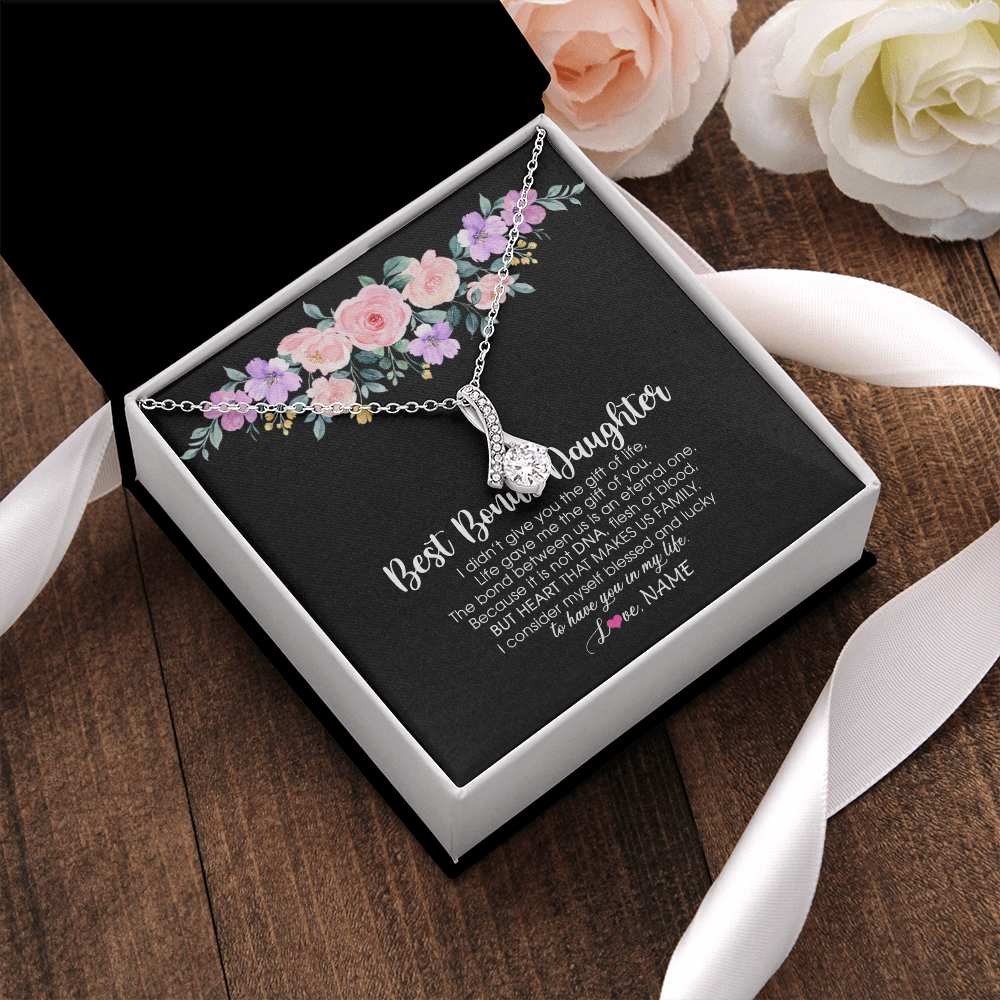 Alluring Beauty Necklace | Personalized To My Best Bonus Daughter Necklace From Bonus Mom Life Gave Me The Gift Of You Step Daughter Jewelry Birthday Christmas Customized Message Card | siriusteestore