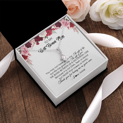 Alluring Beauty Necklace | Personalized To My Best Bonus Mom Necklace from Daughter Thank You For Loving Me Stepmom Jewelry Birthday Mothers Day Christmas Customized Message Card | siriusteestore