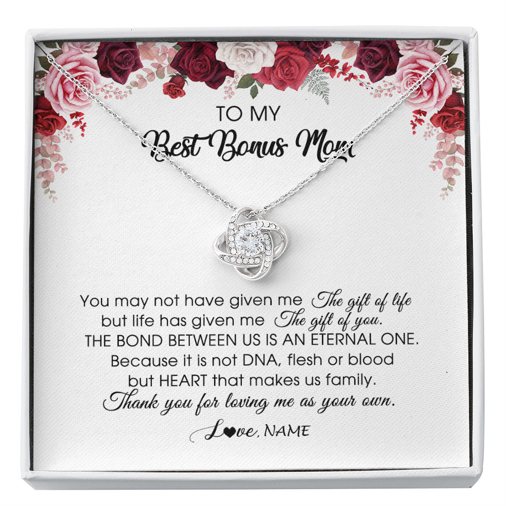 Love Knot Necklace | Personalized To My Best Bonus Mom Necklace from Daughter Thank You For Loving Me Stepmom Jewelry Birthday Mothers Day Christmas Customized Message Card | siriusteestore