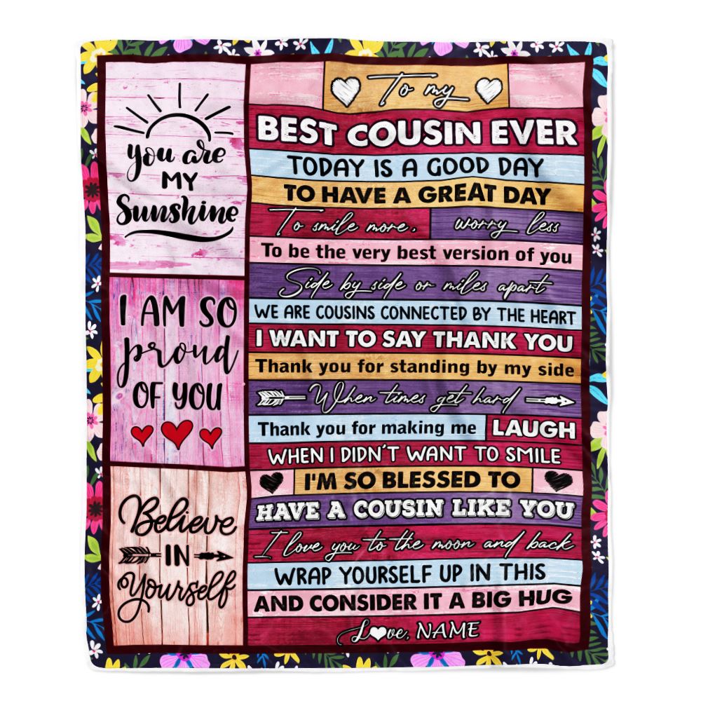 Personalized To My Best Cousin Ever Blanket for Women Wood Today Is A Good Day Cousin Birthday Graduation Christmas Customized Bed Fleece Throw Blanket | siriusteestore