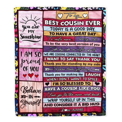 Personalized To My Best Cousin Ever Blanket for Women Wood Today Is A Good Day Cousin Birthday Graduation Christmas Customized Bed Fleece Throw Blanket | siriusteestore