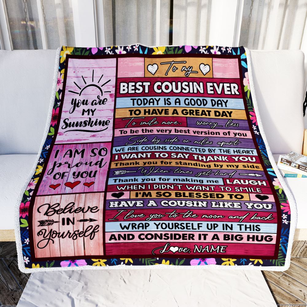 Personalized To My Best Cousin Ever Blanket for Women Wood Today Is A Good Day Cousin Birthday Graduation Christmas Customized Bed Fleece Throw Blanket | siriusteestore