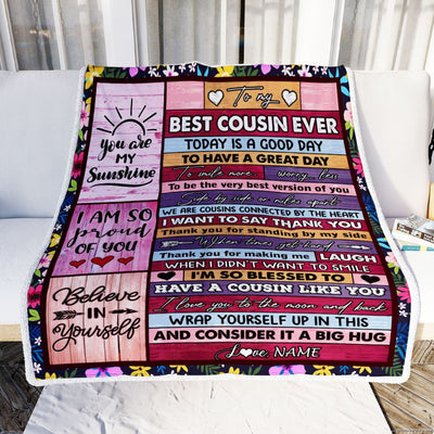 Personalized To My Best Cousin Ever Blanket for Women Wood Today Is A Good Day Cousin Birthday Graduation Christmas Customized Bed Fleece Throw Blanket | siriusteestore