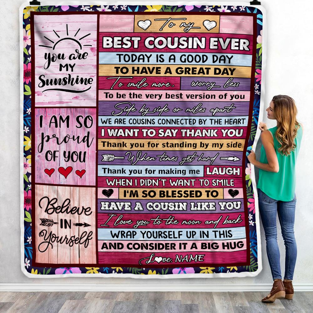 Personalized To My Best Cousin Ever Blanket for Women Wood Today Is A Good Day Cousin Birthday Graduation Christmas Customized Bed Fleece Throw Blanket | siriusteestore