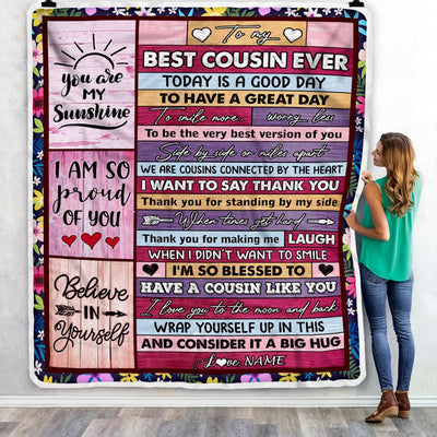 Personalized To My Best Cousin Ever Blanket for Women Wood Today Is A Good Day Cousin Birthday Graduation Christmas Customized Bed Fleece Throw Blanket | siriusteestore